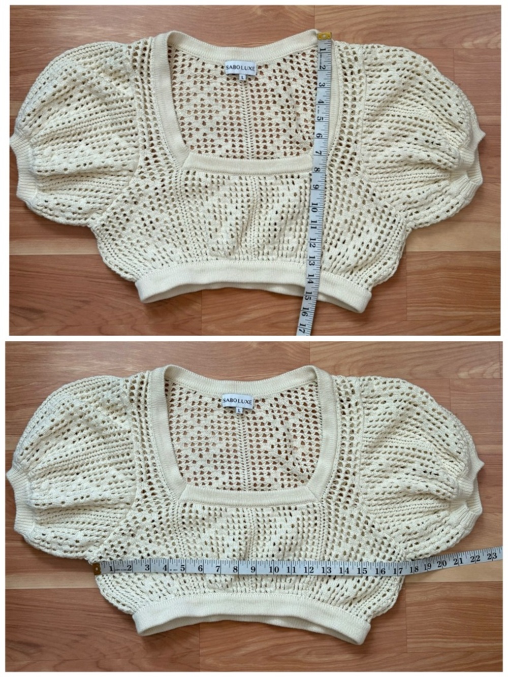 Sabo Lux Cotton Kimmi Beige Crochet Crop Top & Skirt Set Large Festival Bohemian - Picture 8 of 13